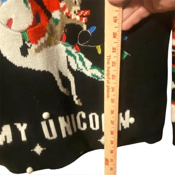 Christmas Sweater Women L Unicorn Knit Pullover L 11-13 - Picture 6 of 7